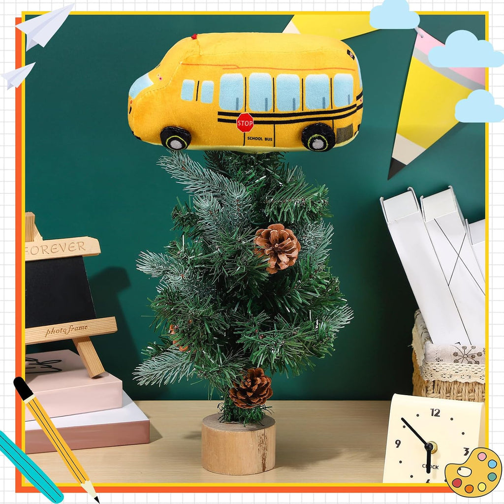 Shappy Back to School Tree Topper Decoration 10'' Yellow Plush Bus Decoration Teacher Appreciation Ornaments for First Day of School Party Supplies Driver Gift