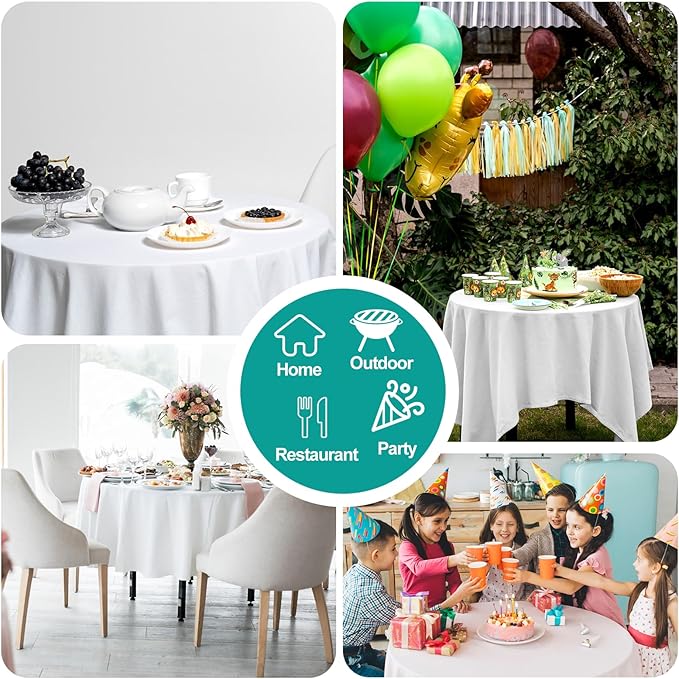 EMART Round Tablecloth White (6 Pack) 120 inch Circular Polyester Table Cover for Wedding Decor, Birthday Party, Banquet and Formal Events