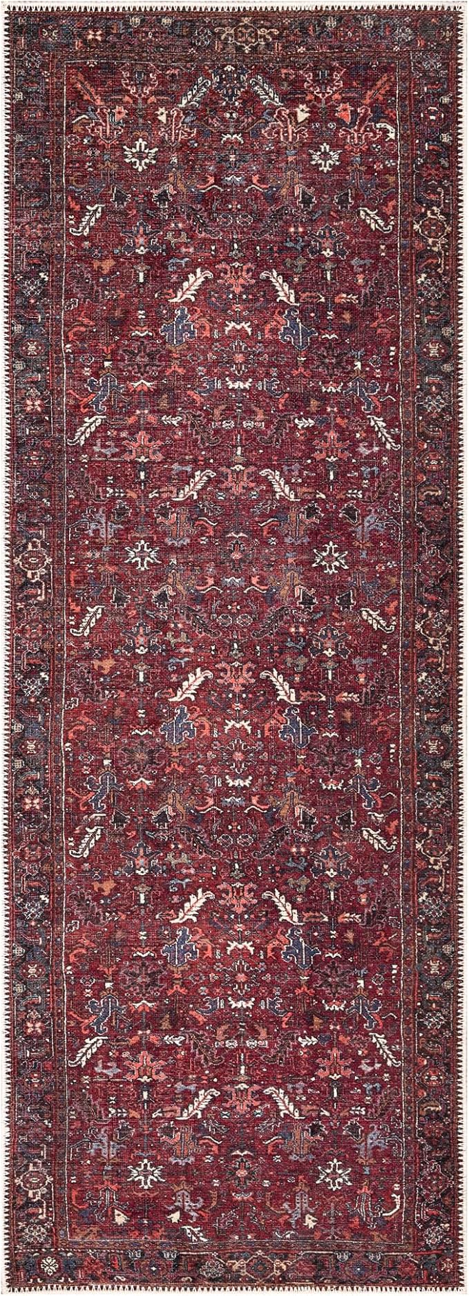 Bloom Rugs Washable Non-Slip 10 ft Runner - Burgundy Traditional Bordered Runner for Entryway, Hallway, Bathroom, and Kitchen - Exact Size: 2.5' x 10'