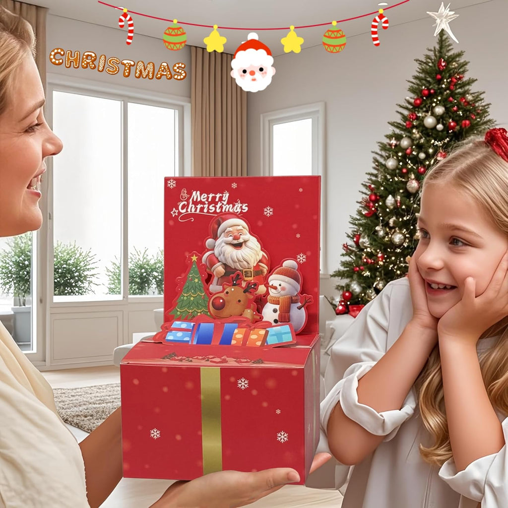 JINSTABAG Christmas Money Box for Cash Gift Pull, 3D Money Pull Box with Card and Transparent Bags, Fun Christmas Party Gifts for Boys Girls Kids Adult (Red)