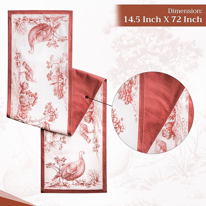 Maison d' Hermine Table Runner 100% Cotton Double Layer Table Runners 72 inches Long for Thanksgiving Christmas Decorations Home Kitchen Dining Party Wedding (Holy Jouy - Brown, 14.5" x 72")