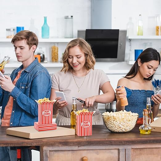 Xinnun 300 Pcs Paper Popcorn Boxes 1 oz Close Top Oil Proof Disposable Popcorn Container 6 x 4 x 2 Inch Stripes Leak Proof Popcorn Boxes for Party Movie Party Theater Night Birthday (Red)