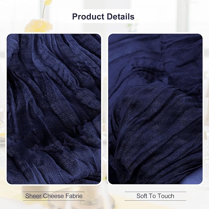 10 Pack Navy Blue Cheesecloth Table Runner 35x120 Inch 10Ft Rustic Gauze Cheese Cloth Table Runner Sheer Cheesecloth Table Runners for Wedding Party Bridal Shower Decoration