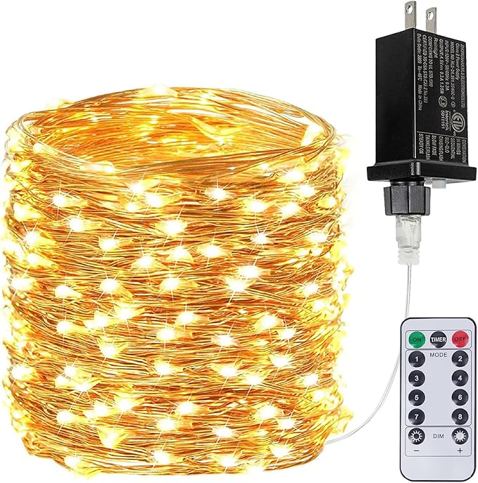 66Ft 200LED Fairy Lights Plug in with Remote, Waterproof String Lights Outdoor & Indoor 8 Modes with Timer, LED Twinkle Lights for Girl's Room Garden Patio Halloween Christmas Decorations (Warm White)
