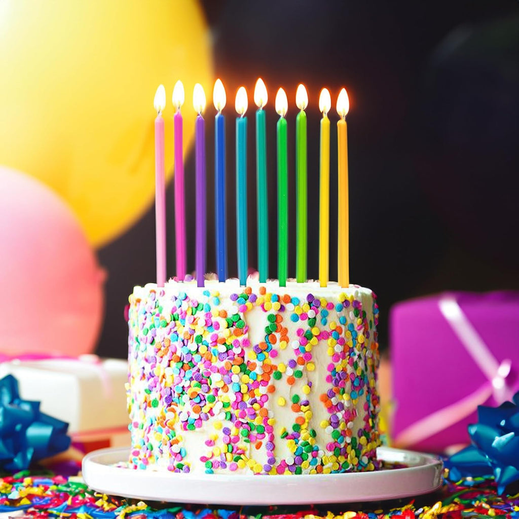 40-Count Rainbow Birthday Candles, Tall Thin Birthday Cake Candles Set, Rainbow Cupcake/Cake Decorations