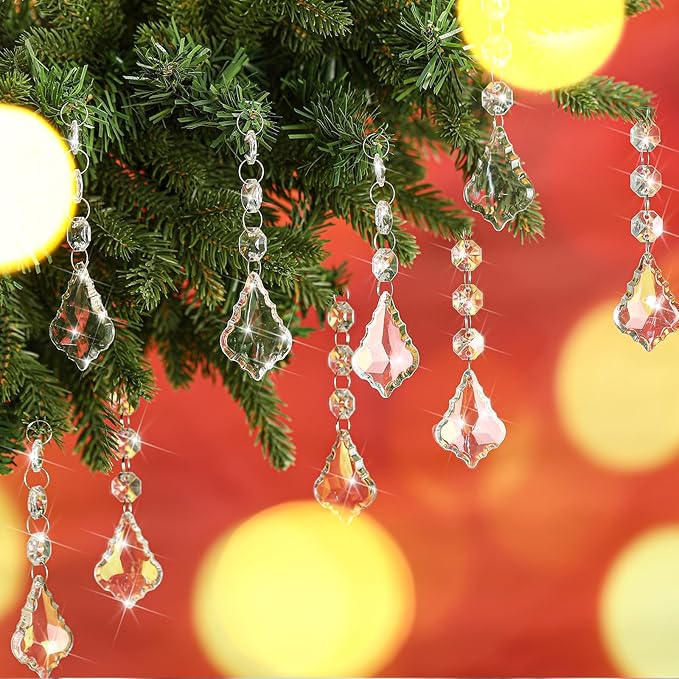 Nuenen 100 Pcs Hanging Crystals for Centerpieces Acrylic Chandelier Garland Beads Strands Prism Decorations Clear Teardrop Chandelier Crystals Pendant Wedding Home Garden Outdoor Ornaments(Maple Leaf)