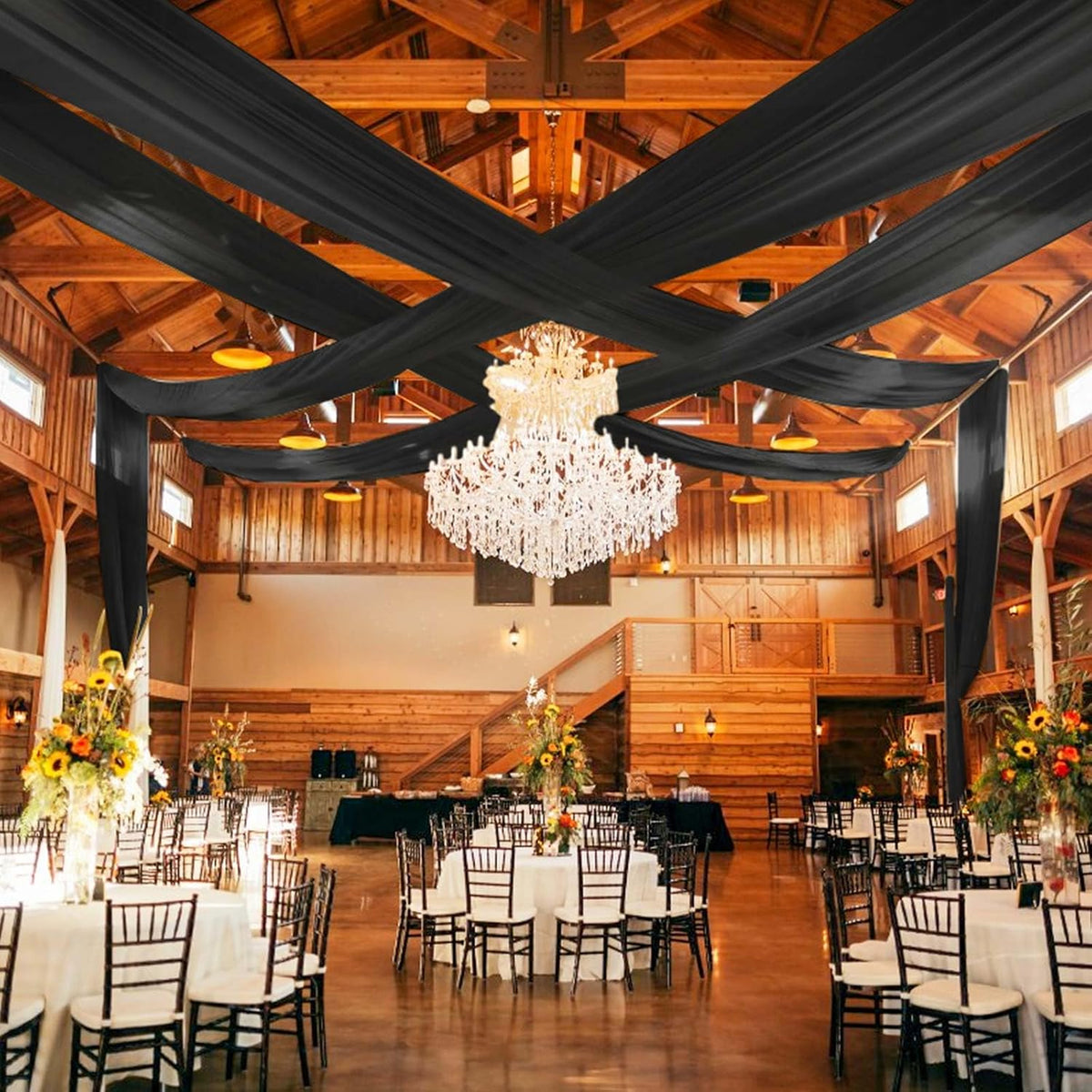6 Panels Black Ceiling Drapes for Wedding 5ftx30ft Ceiling Drapes Wedding Arc...