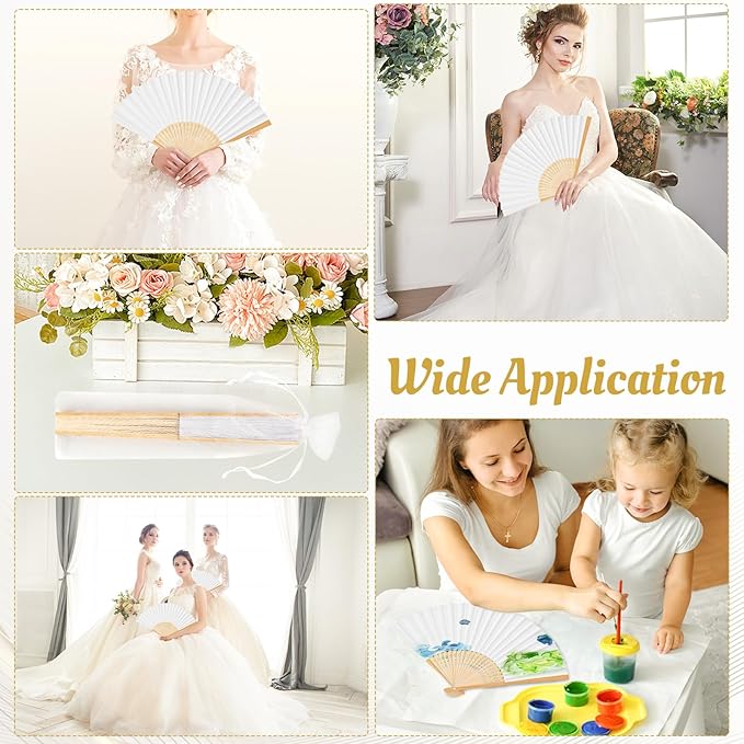 17 Pcs White Paper Fans Bulk, 10 Inch Double-Sided White Wedding Paper Fans, Elegant Folding Hand Fans for Weddings, Parties, Decorations