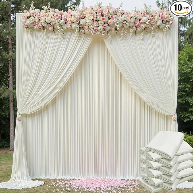 50ft x 15ft Ivory Wrinkle Free Backdrop Curtains for Parties,Silky Polyester Fabric Wedding Ceiling Drapes, 10 Panels 15ft Photo Back Drop Drapes for Baby Shower Photography Stage Background Cloth