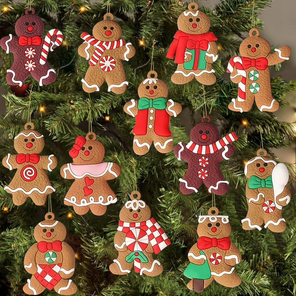 kockuu 12 Pcs Gingerbread Man Ornaments for Christmas Tree, Assorted Gingerbread Figurines Ornaments, Christmas Tree Hanging Decorations, 3 Inch Tall