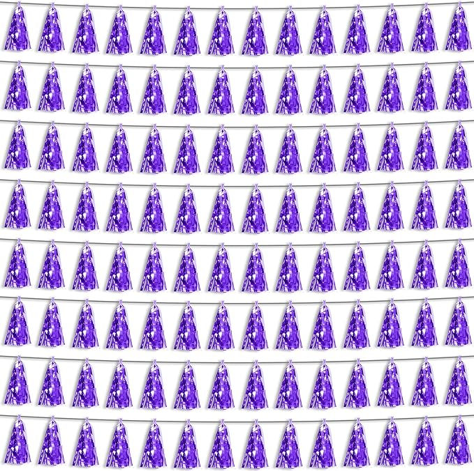 8P Purple Foil Fringe Metallic Tassel Streamers Banner Tassel Garland for Parade Floats, Bachelorette, Wedding, Birthday, Halloween, Christmas, Bridal/Baby Shower Party Decorations