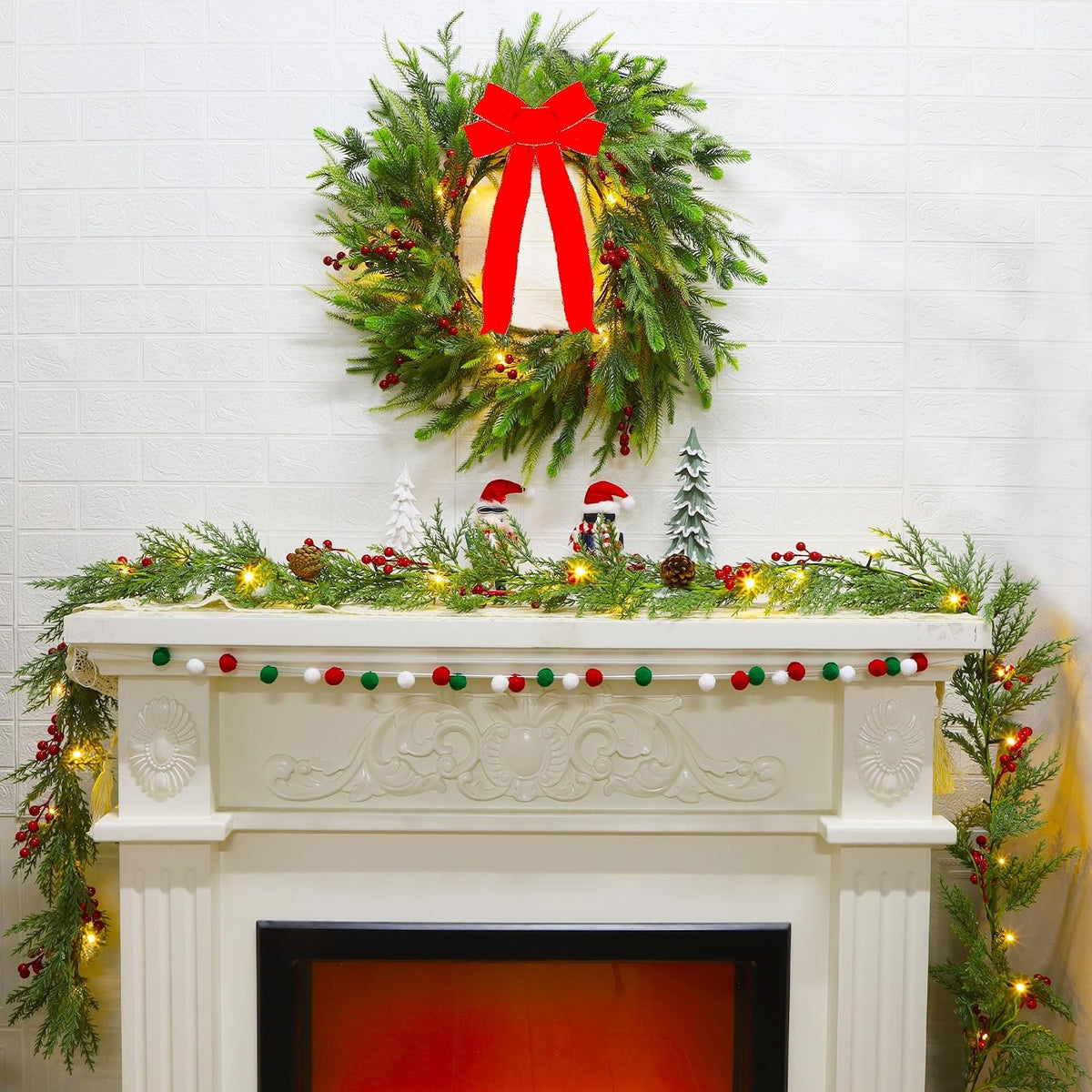 lulu home 9ft pre-lit christmas garland, 30 leds showing dimensions