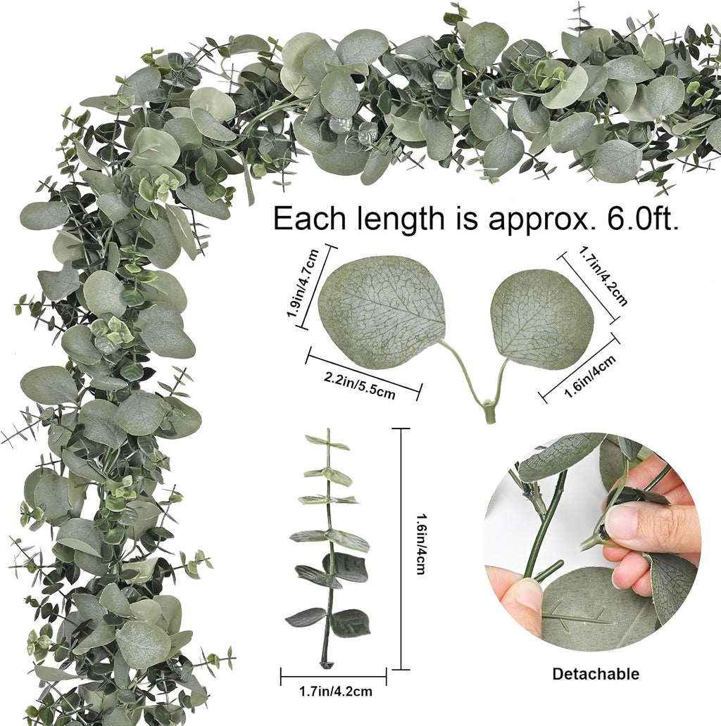 dolicer 6 packs 6ft artificial eucalyptus garland faux, close-up detail