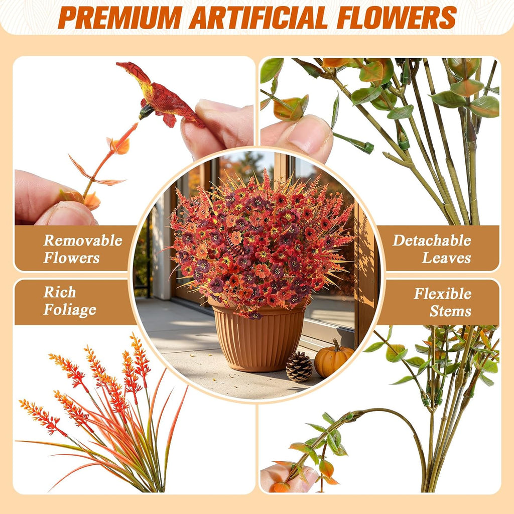 alupssuc 24pcs artificial fall flowers for outdoors decor, side view