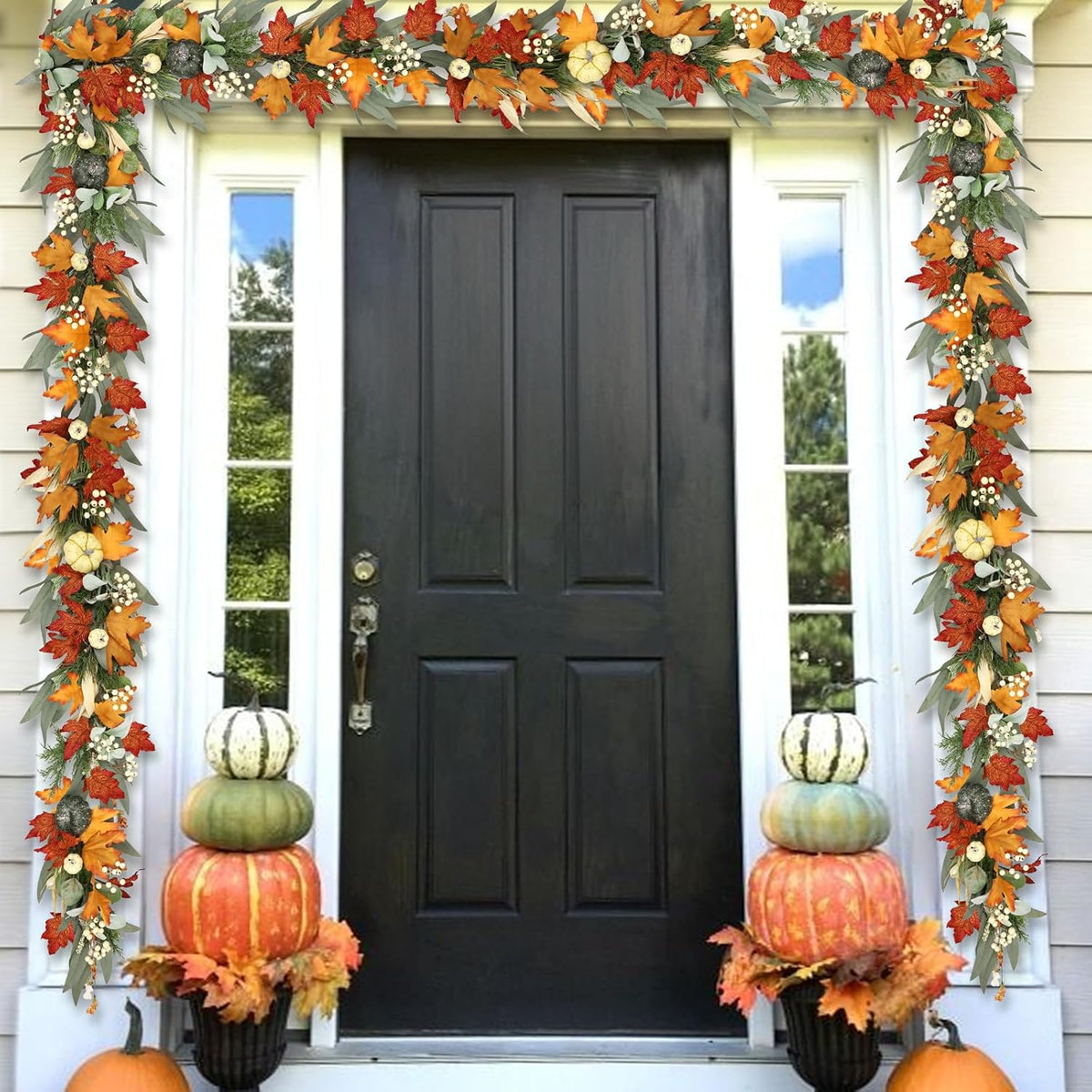 realistic fall garland for mantle 6 ft fall, close-up detail