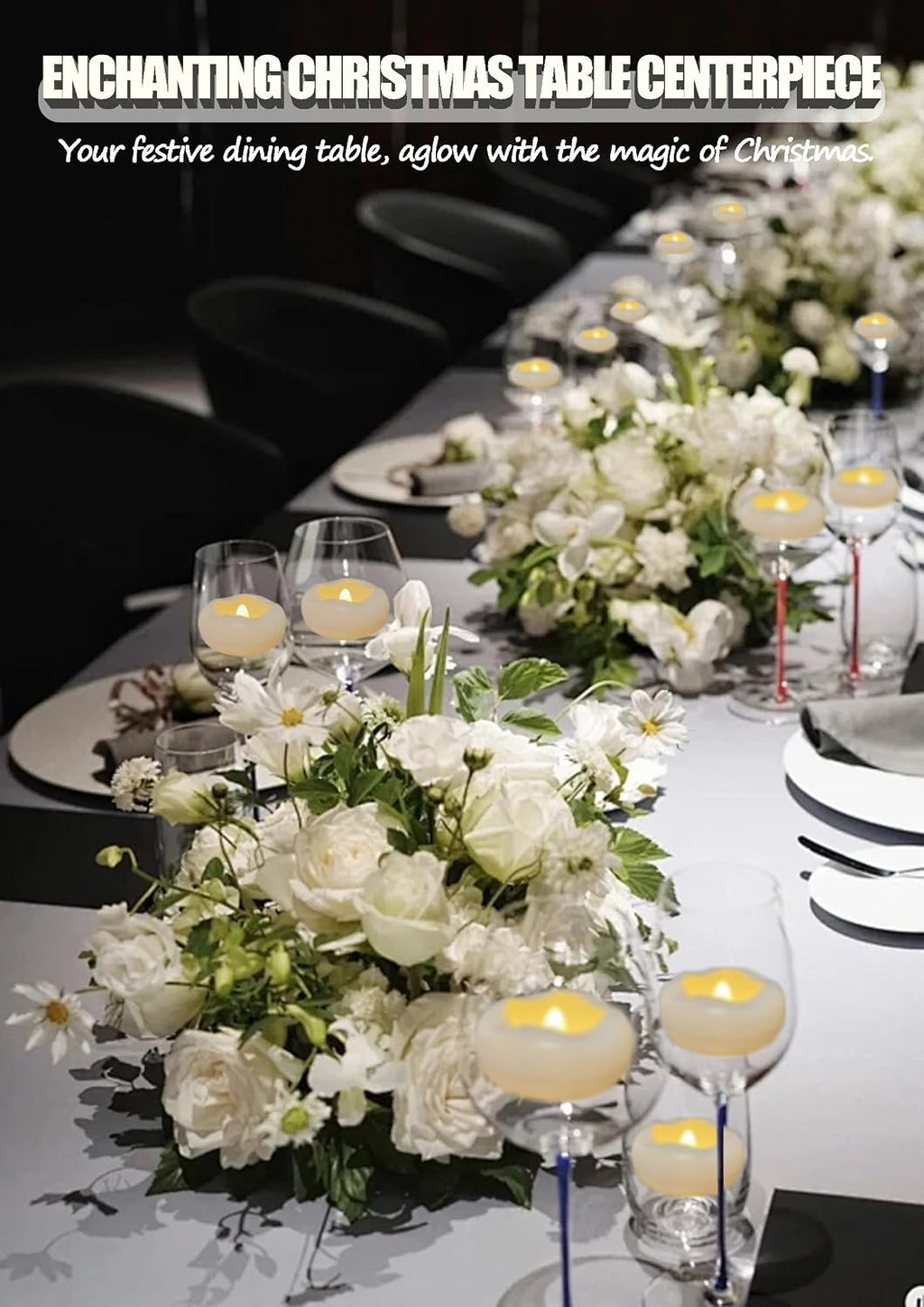 Floating Candles Water-Activated Flameless LED Candle 160+ Hours Waterproof Plastic 2.3" White Battery Operated Candle for Centerpieces Cylinder Vases Table Decorations Wedding Pool Party 24 Packs