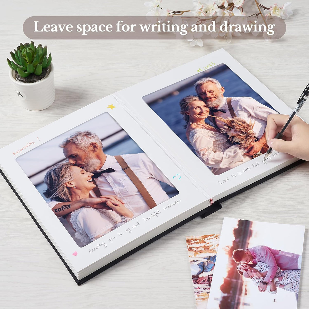 Pssoss 8x10 Photo Album with Writing Space, Linen Cover, 20 Photos, Beige