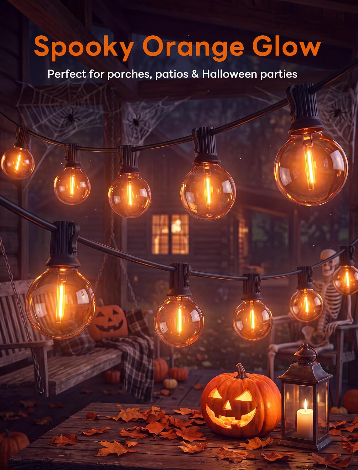 50FT G40 LED Halloween String Lights Outdoor, Orange Halloween Decorative Lig...
