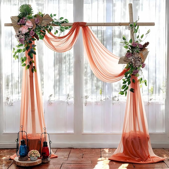 MDS Halloween Chiffon Draping Fabric - 2 Panel, 30" Wide x 20ft Long - Sheer Spooky Arbor & Canopy Drapery for Haunted House Backdrops, Party Ceilings, DIY Costumes & Themed Events - Terracotta