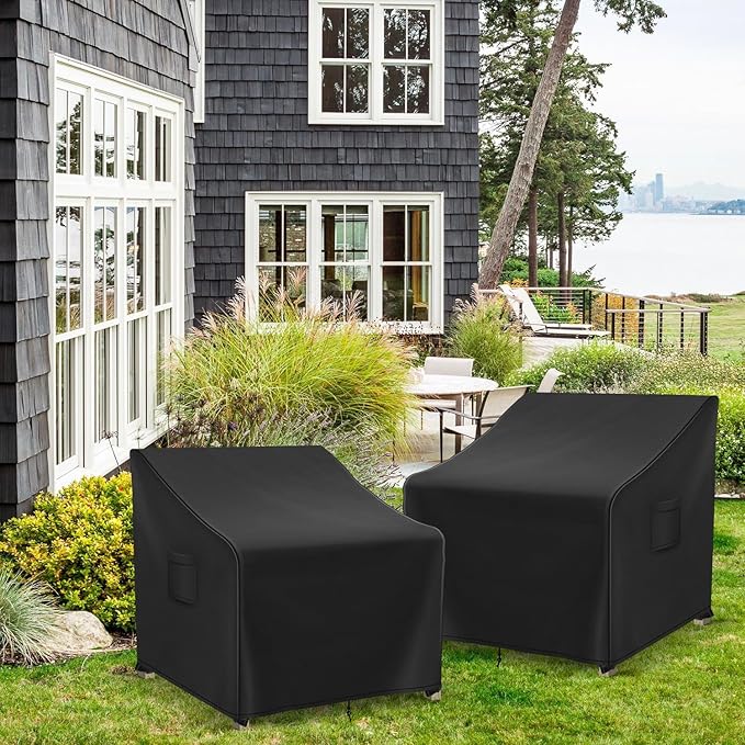Patio Furniture Covers Waterproof for Chairs, Lawn Outdoor Chair Covers 2 Pack, Patio Chair Covers for Outdoor Furniture Fits up to 30W x 27D x 36H inches, Black