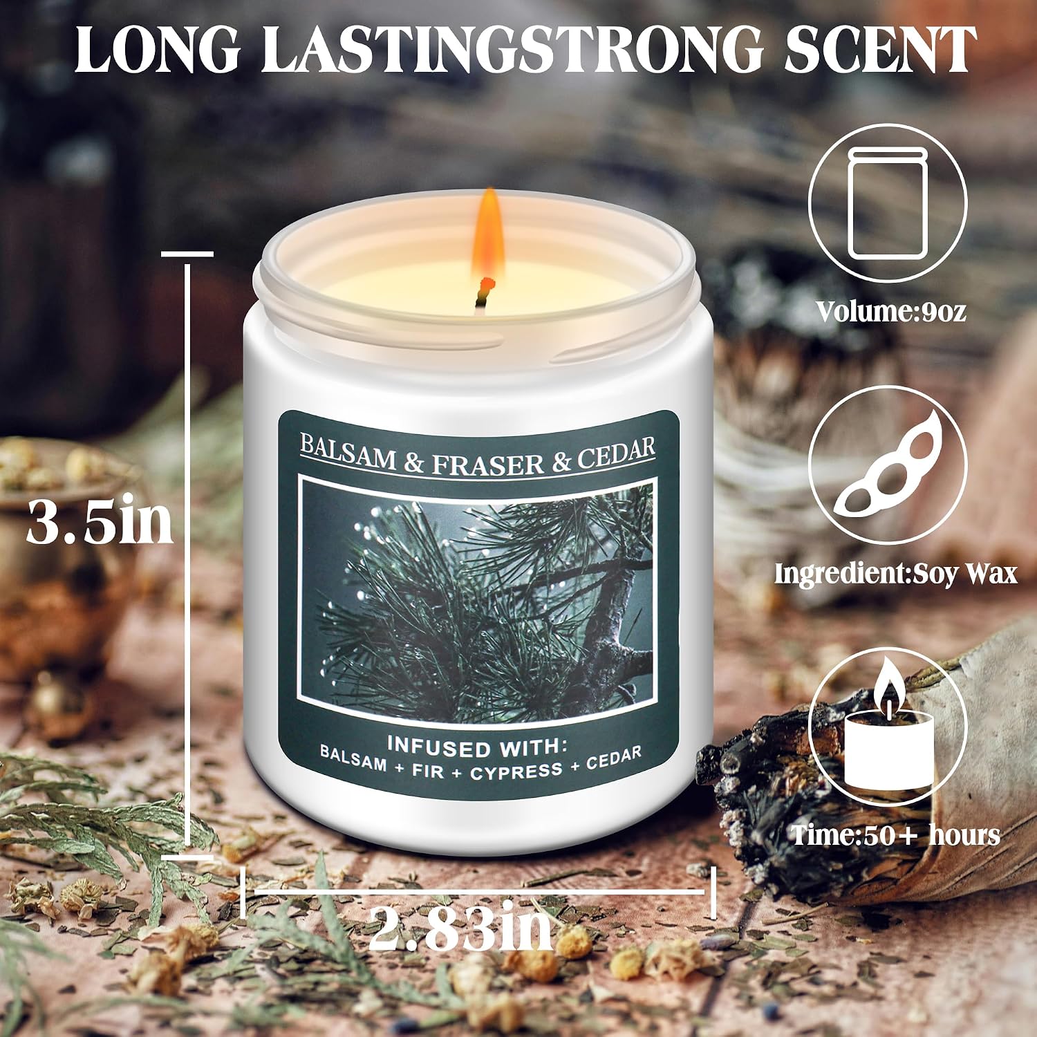 Homsolver Christmas Tree Fir Pine Candles, Christmas Holidays Balsam Candles, Balsam & Fraser & Cedar Scent with 50+ Hours Burning Time, Unique Gifts for Women