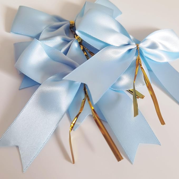 50pcs 3.5" Light Blue Satin Ribbon Bows Twist Ties Bows Wine Bows Tie with Fish Tail Cutting (Lt.Blue)