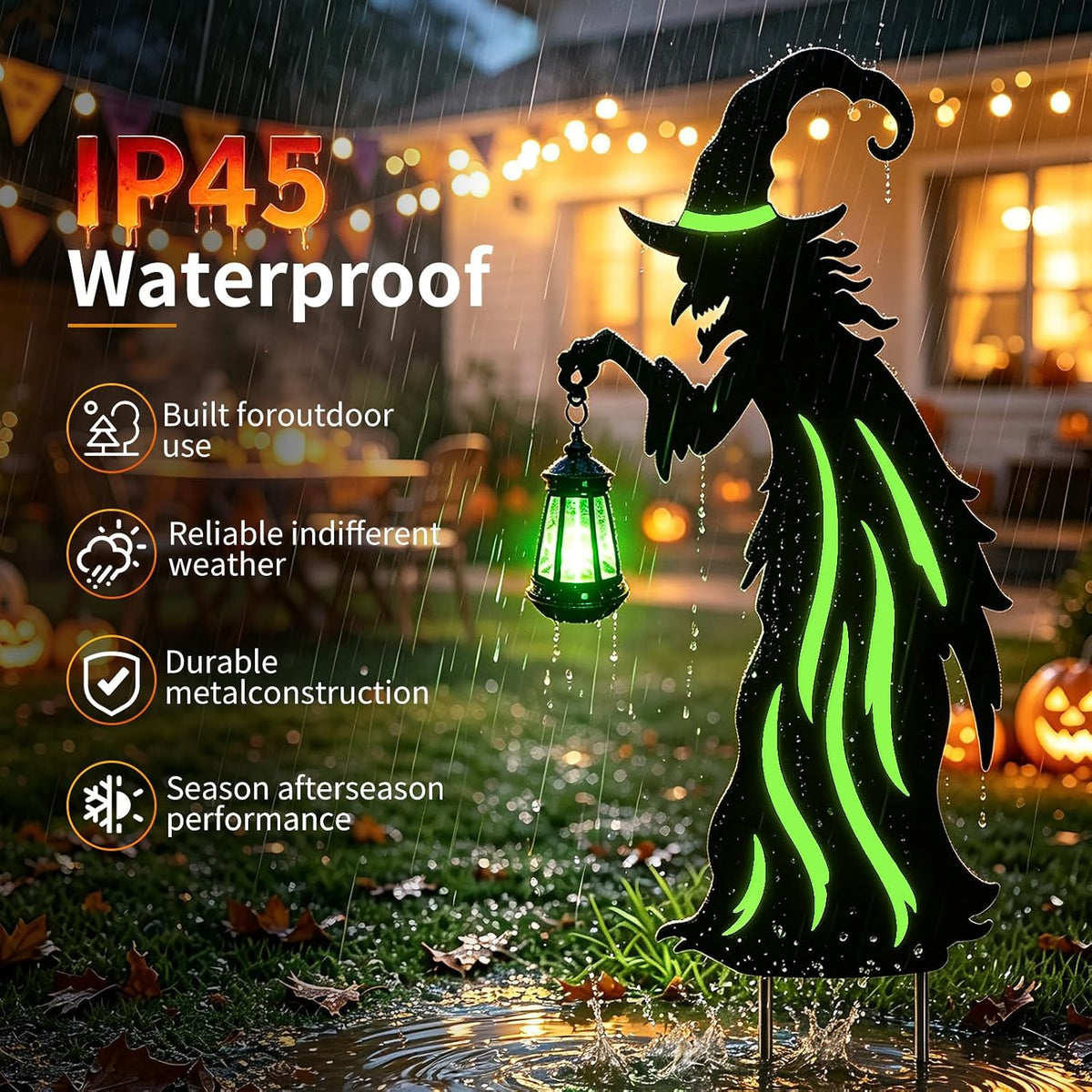 Halloween Decorations Outdoor Metal Witch Garden Stakes with Solar Lights