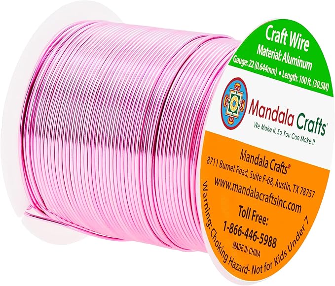 Mandala Crafts 22 Gauge Anodized Aluminum Craft Wire for Jewelry Making - 100 FT Colored Flexible Pink Wire - Bendable for Bonsai Armature Crafting Sculpting