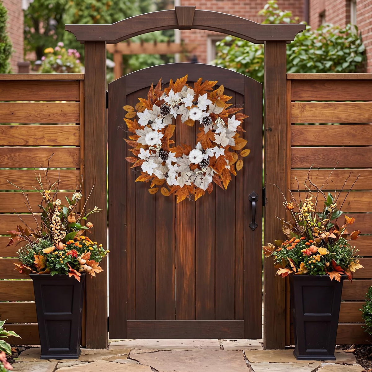 Fall Wreaths for Front Door Outside Autumn Wreath with Lights Berries Pine Co...