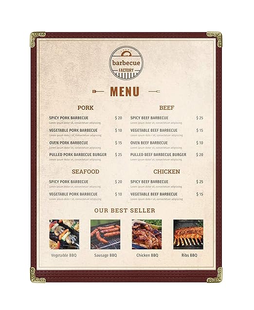 Goodsmart Restaurant Menu Covers – 25 Pack Burgundy 2-View, Top-Loading Menu Holders, Vinyl & Plastic Café Menu Covers, Clear Menu Sleeves, Fits 8.5" x 11", Leather-Style Design, Gold Corners