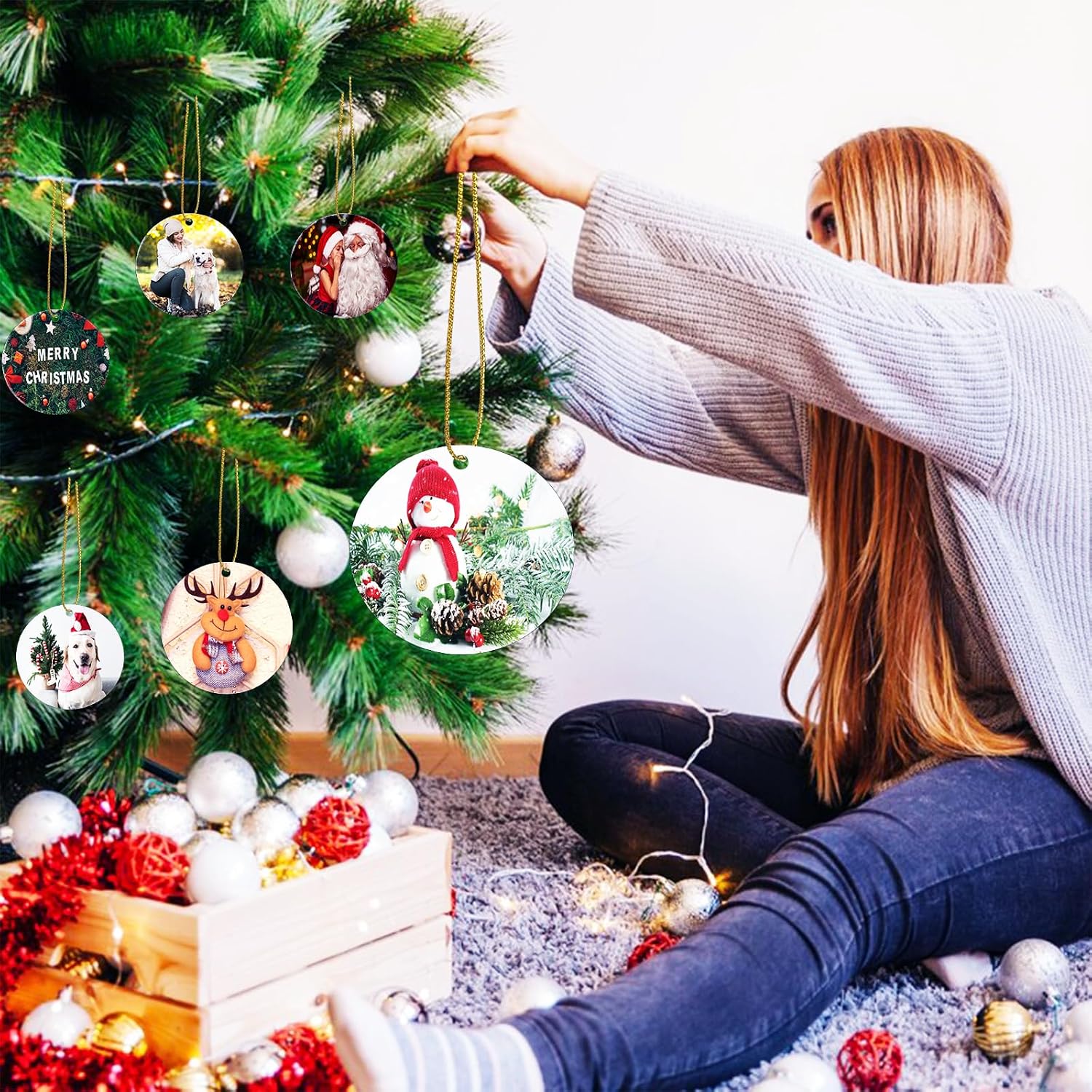3.5" Metal Sublimation Ornament Blanks, 40pcs Double Sided Xmas Tree Decor | Christmas decorations for sublimation heat press printing, bulk round aluminum blanks for DIY handmade crafts