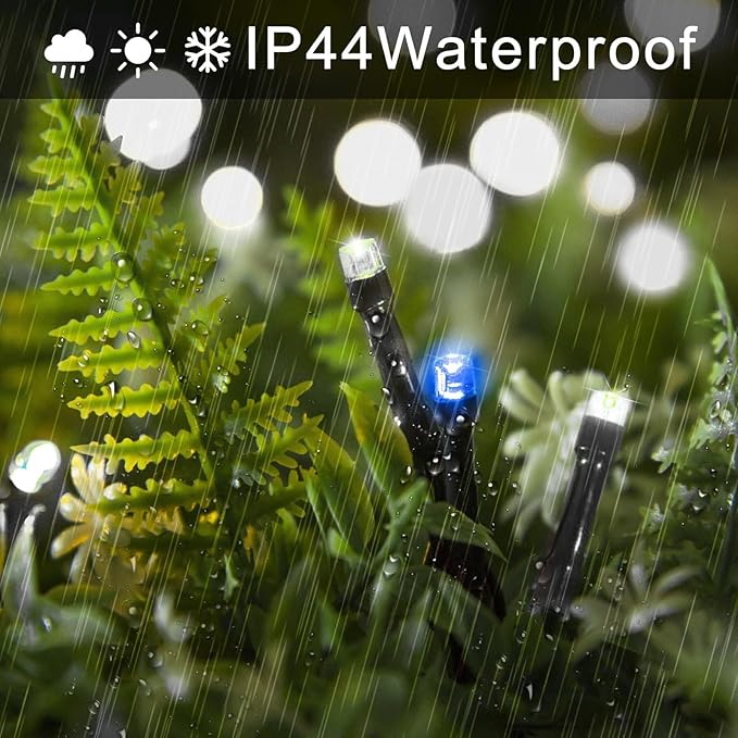 YEGUO 165ft 500 LED Christmas Lights Outdoor Waterproof, Blue and White String Light Indoor, 8 Modes Green Wire Twinkle Tree Lights Plug in with Memory Timer