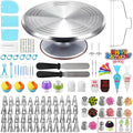 Cake Decorating Kit, 357 Pcs Baking Supplies | Aluminium Cake Turntable, Leveler, 50 Icing Tips, 8 Russian+Ball Tips, 2 Spatulas, 102 Pastry Bags, 109 Cupcake Liners & More