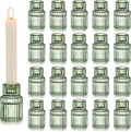 Hewory Glass Taper Candle Holders: 20 PCS Green Vintage Candle Holder Candlestick Holders Bulk, Ribbed Glass Candle Holder Candle Sticks Holder Decor for Table Centerpiece Wedding Christmas Home Decor