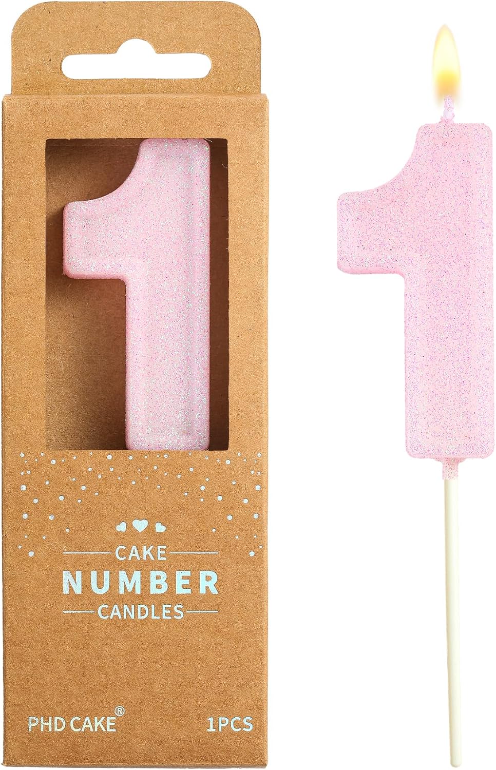 PHD CAKE 2.76 Inch Luxe Pink Glitter 1 Number Birthday Candles, Pink Number Candles, Cake Number Candles, Party Celebration