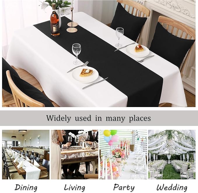 DUALIFE Jet Black Table Runner 14x72 inch Solid Color Thick Polyester Decorative Cloth Handcrafted for Wedding Party Birthday Graduations Banquet,Restaurant & Outdoors 1 Piece