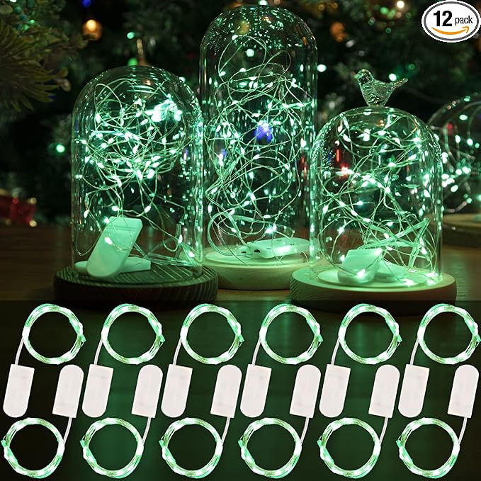 HXWEIYE 12 Pack 7ft 20LED Green Fairy Lights Battery Operated for Mason Jar DIY Wedding Party Bedroom Patio Christmas Décor