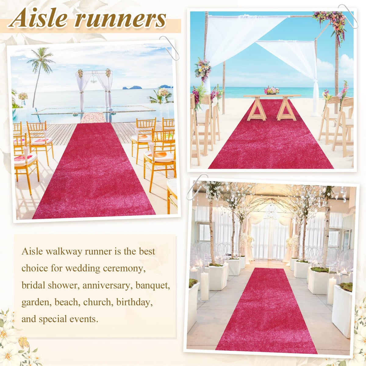 FANPROMS Wedding Pink Aisle Runner 4x25 FT Wedding Velvet Aisle Runner for We...
