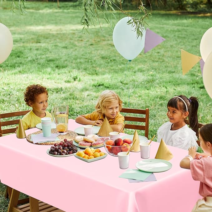 QZYL 12 PCS Pink Table Cloth Rectangle, Plastic Disposable Tablecloths, Decorative Plastic Tablecover, 54 X 108 in Smooth Outdoor Tablecloth, Table Decoration for Parties Picnics Birthdays Weddings