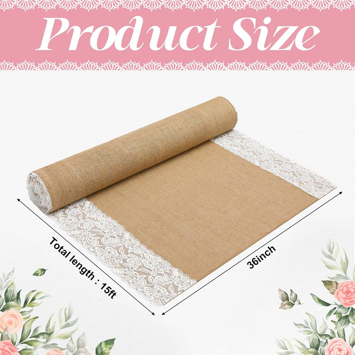 15Ftx36 in Natural Burlap Wedding Aisle Runner, Jute Weddings Runway Carpet