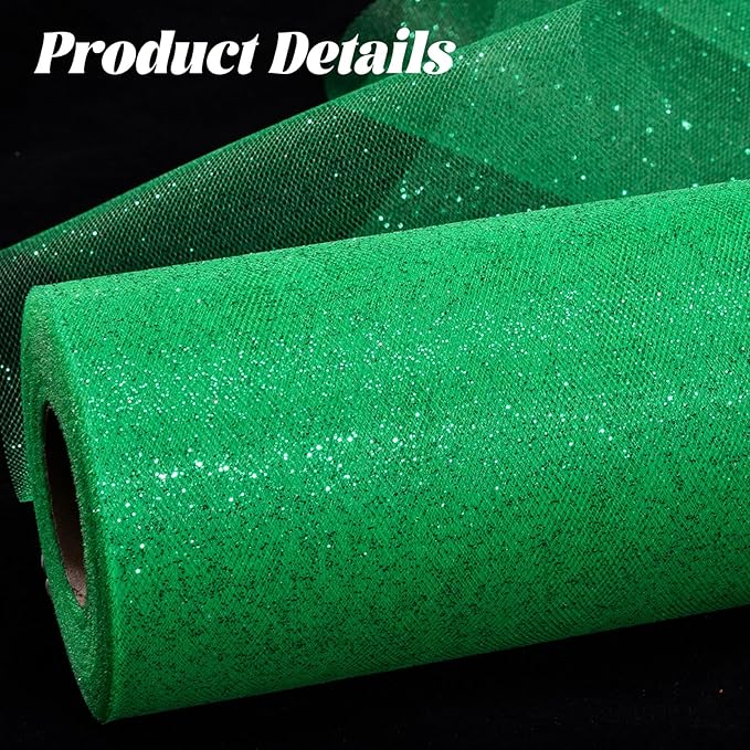 Glitter Tulle Rolls 6" by 50 Yards - Sparkle Fabric Ribbon With Sequins for DIY Tutu Skirt, Wedding, Birthday Party Decoration (Green)