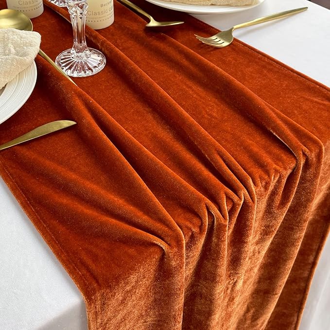 Luxurious Velvet Table Runner, 10ft Wedding Reception Decorations, 20x120inch Soft Velvet Fabric, Table Linen Overlay, Wedding Table Runners (Terracotta, 20X120inch)