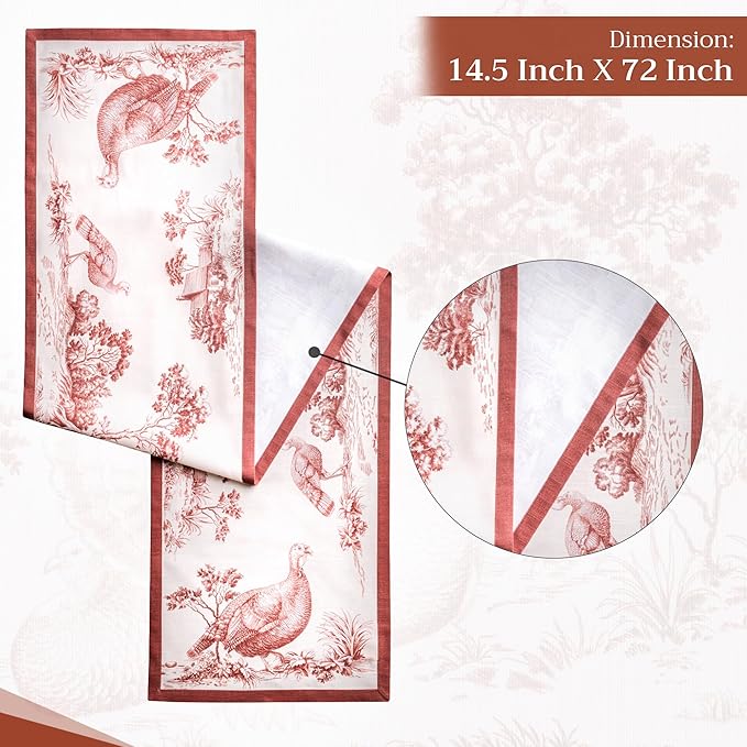 Maison d' Hermine Table Runner 100% Cotton Single Layer Table Runners 90 inches Long for Thanksgiving Christmas Decorations Home Kitchen Dining Party Wedding (Holy Jouy - Brown, 14.5" x 90")