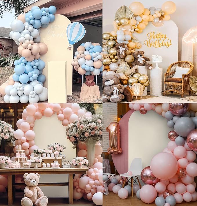 6.6FT Wedding Arch Backdrop Stand and Beige Arch Cover, Beige Spandex Fitted Backdrop Cover and Gold Wedding Arch Frame for Birthday Party Wedding Ceremony Bridal Baby Shower, Parties Decoration.