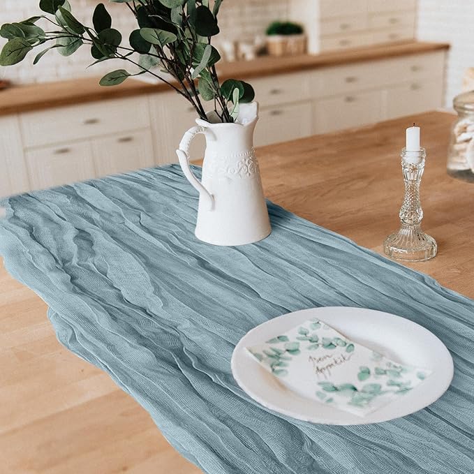 6 Pack Cheesecloth Table Runner 10Ft Christmas Gauze Boho Table Runners for Wedding Decor Bridal Shower Decorations Baby Shower Party(35" x 120")