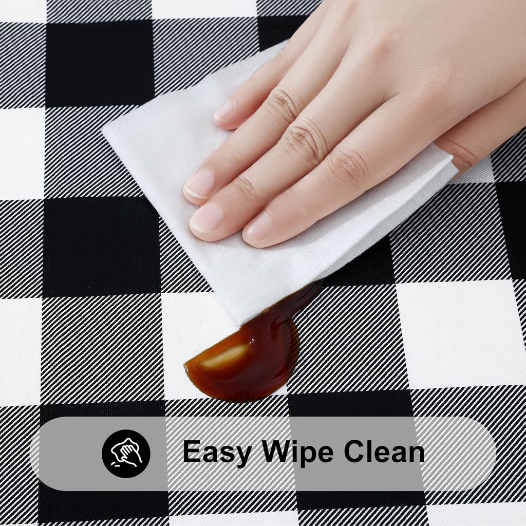 Smiry Rectangle Picnic Table Cloth, Elastic Waterproof Fitted Vinyl Tablecloths, Flannel Backed Buffalo Plaid Table Covers for Dining, Camping, Outdoor (Black and White, 30" x 72")