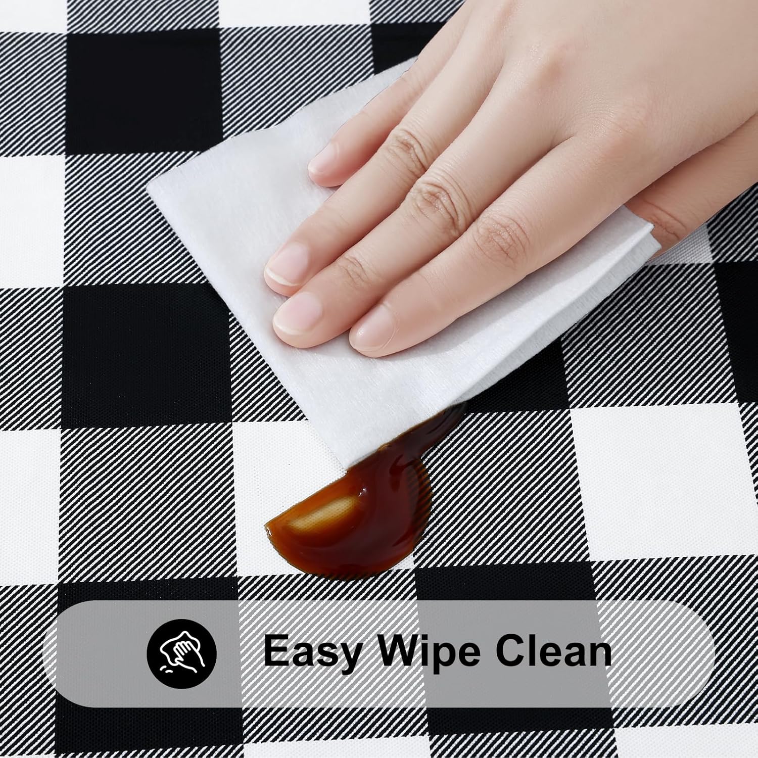 Smiry Rectangle Picnic Table Cloth, Elastic Waterproof Fitted Vinyl Tablecloths, Flannel Backed Buffalo Plaid Table Covers for Dining, Camping, Outdoor (Black and White, 30" x 72")