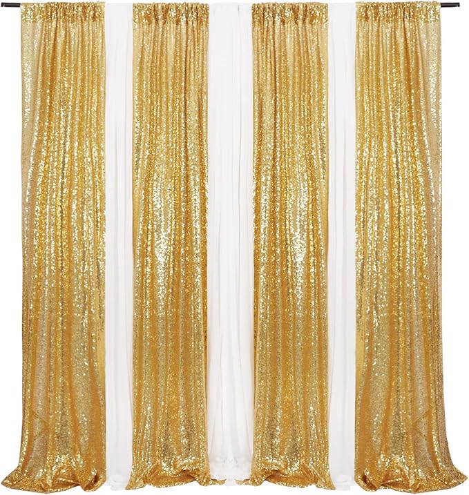Poise3EHome Gold Sequin Backdrop Curtain 2 Panels 2ft x 8ft Gold Sequin Backdrop for Party Decoration