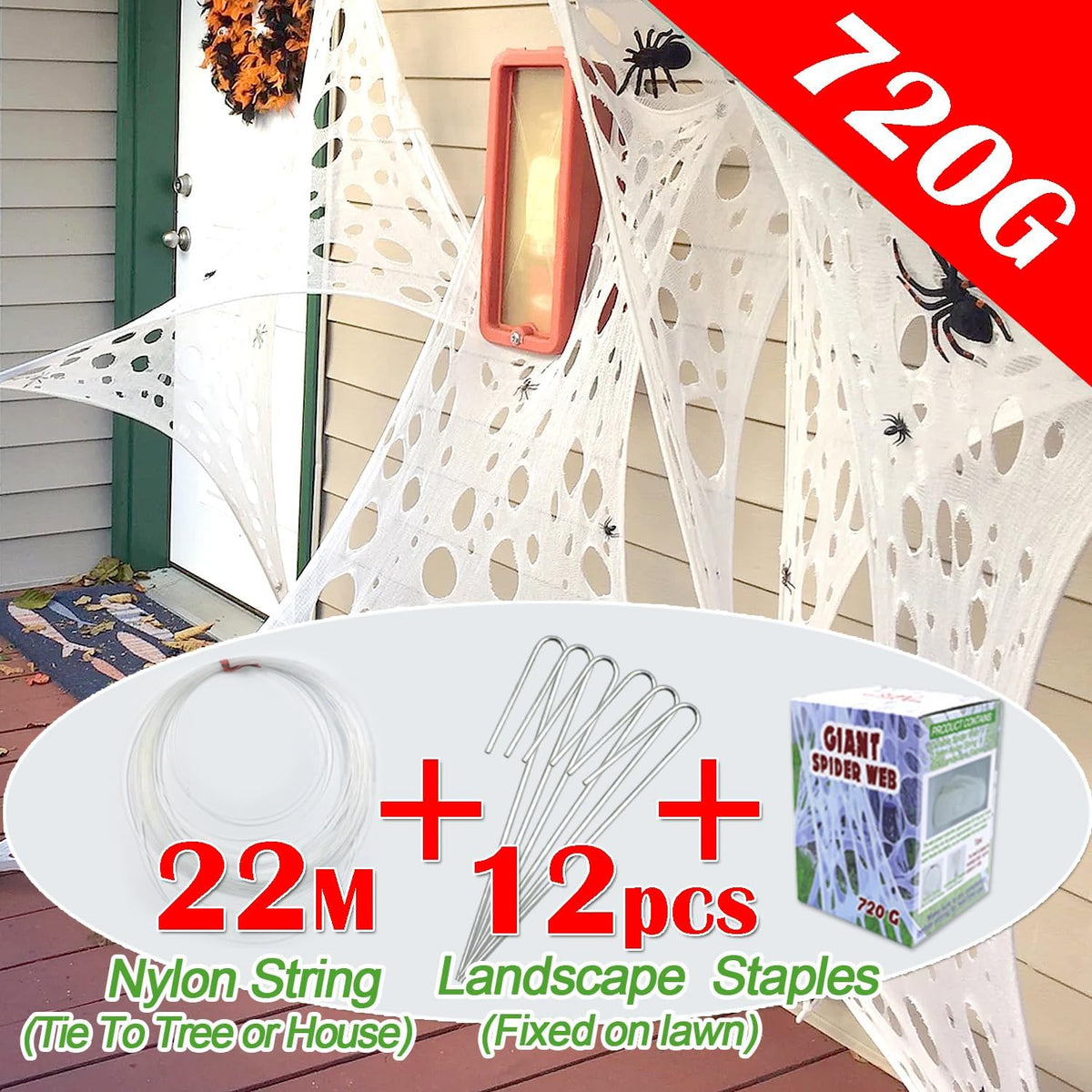 YHFUISK 1200 Sqft Giant Durable Spider Webs Halloween Decorations Outdoor, St...
