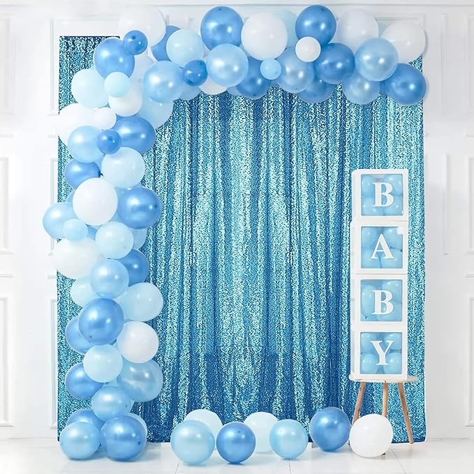 Sugargirl Turquoise Sequin Backdrop Curtain 4 Panels 2FTx8FT Glitter Turquoise Background Drapes Sparkle Photography Backdrop for Party Wedding Birthday Wall Decoration